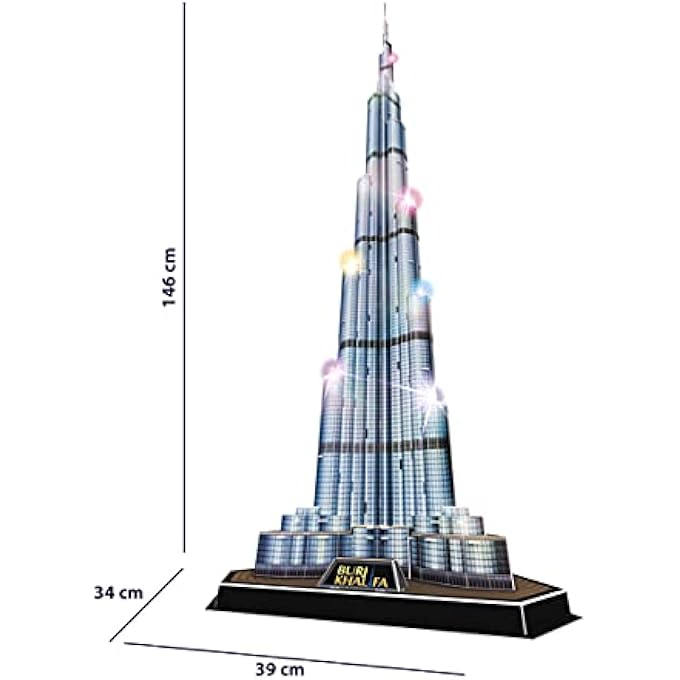3D PUZZLE - BURJ KHALIFA LED | 3D PUZZLE GIFT CHILDREN 8 YEARS | 3D PUZZLES | MODEL KITS FOR RIDING CHILDREN | MODEL KITS FOR BUILDING ADULTS | 136 PIECES - Image 3